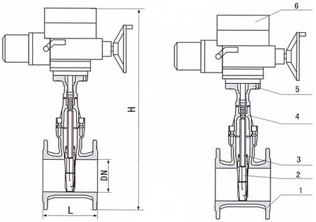 RVEX電動彈性座封閘閥結(jié)構(gòu)示意圖